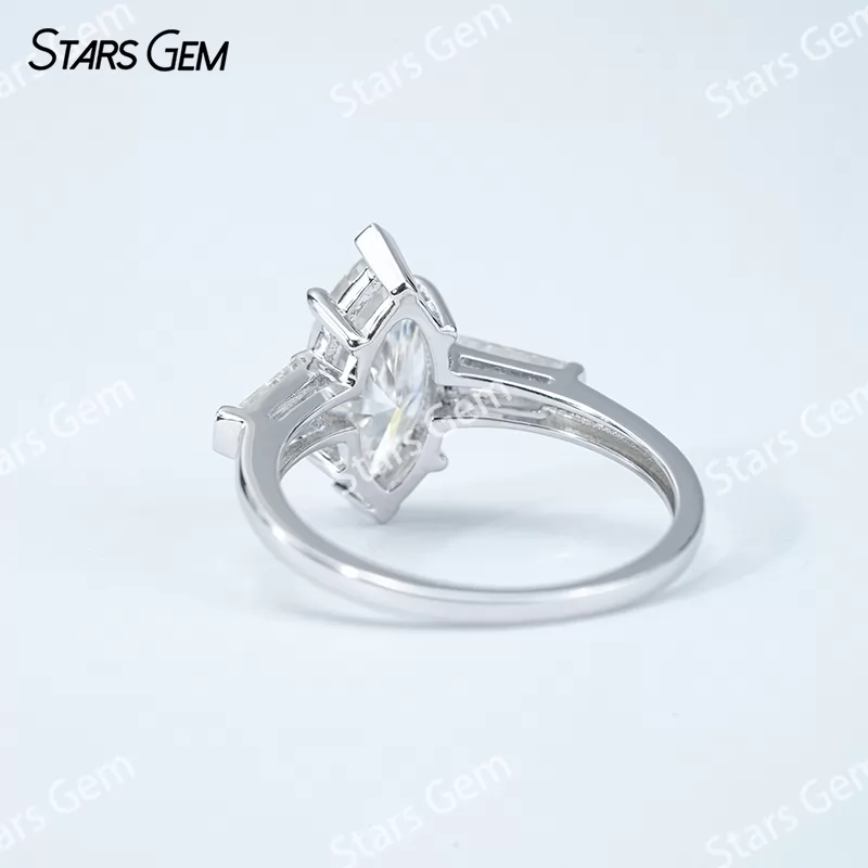 6×12mm Marquise Cut Moissanite S925 Sterling Silver Three Stone Engagement Ring