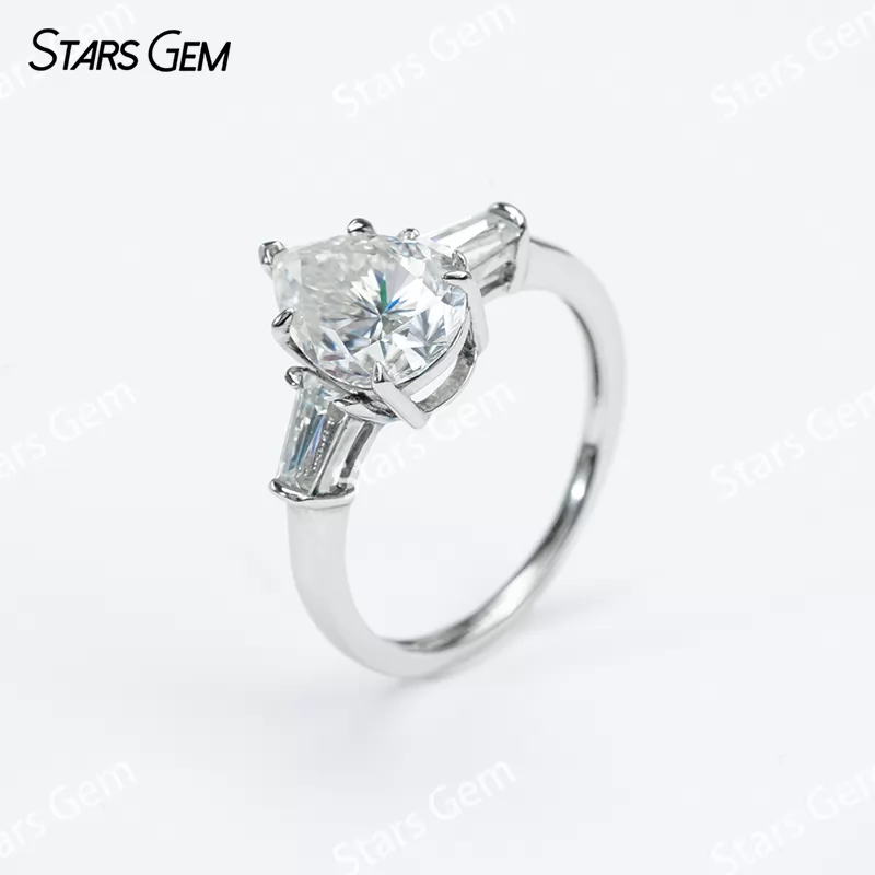 7×​9mm Pear Cut Moissanite S925 Sterling Silver Three Stone Engagement Ring