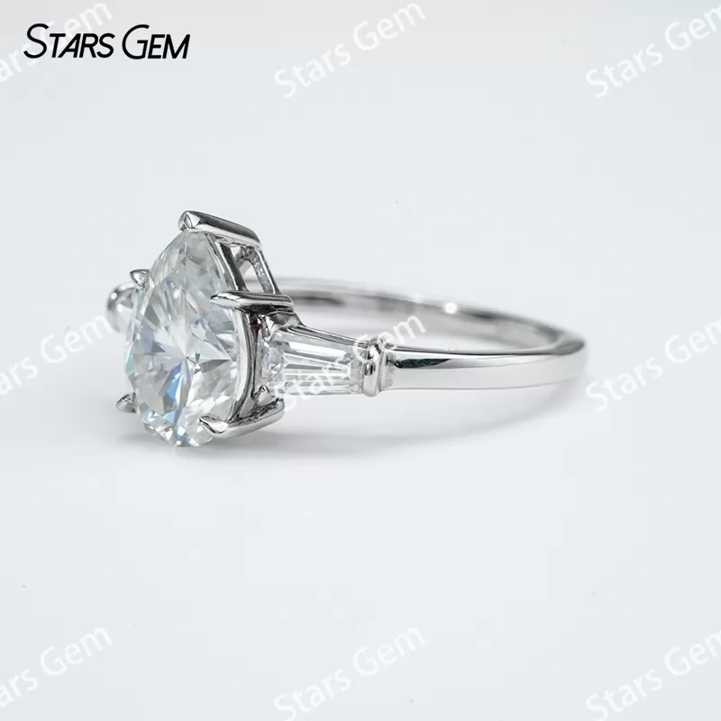7×​9mm Pear Cut Moissanite S925 Sterling Silver Three Stone Engagement Ring