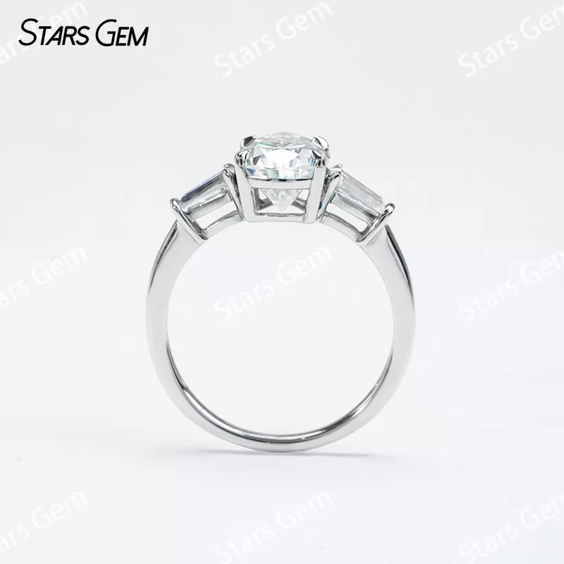 7×​9mm Pear Cut Moissanite S925 Sterling Silver Three Stone Engagement Ring