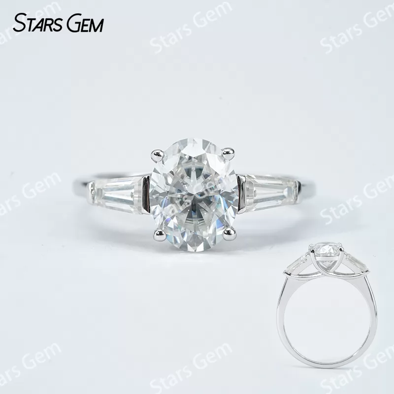 7×9mm Oval Cut Moissanite S925 Sterling Silver Three Stone Engagement Ring