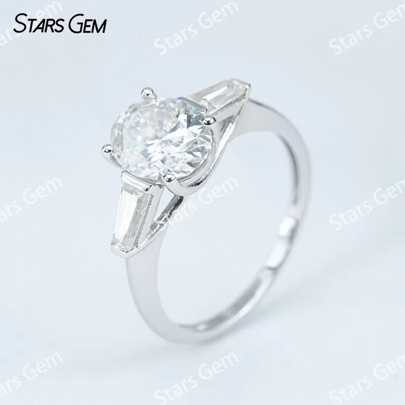 7×9mm Oval Cut Moissanite S925 Sterling Silver Three Stone Engagement Ring