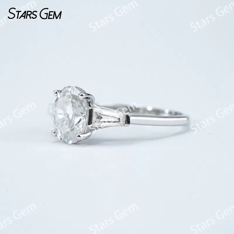 7×9mm Oval Cut Moissanite S925 Sterling Silver Three Stone Engagement Ring