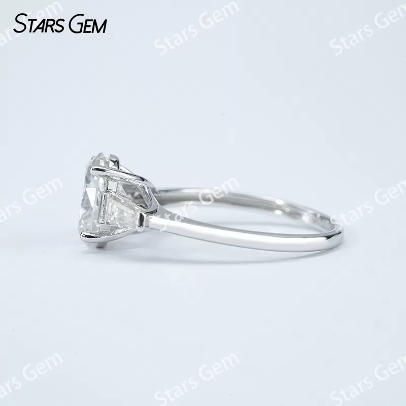7×9mm Oval Cut Moissanite S925 Sterling Silver Three Stone Engagement Ring
