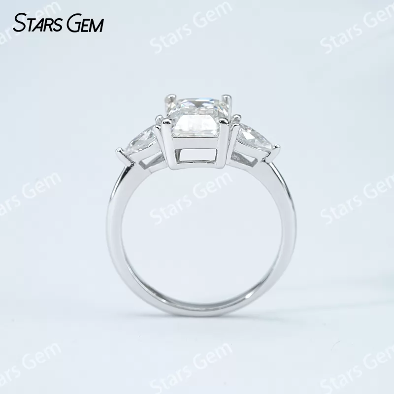 6×8mm Octagon Emerald Cut Moissanite S925 Sterling Silver Three Stone Engagement Ring
