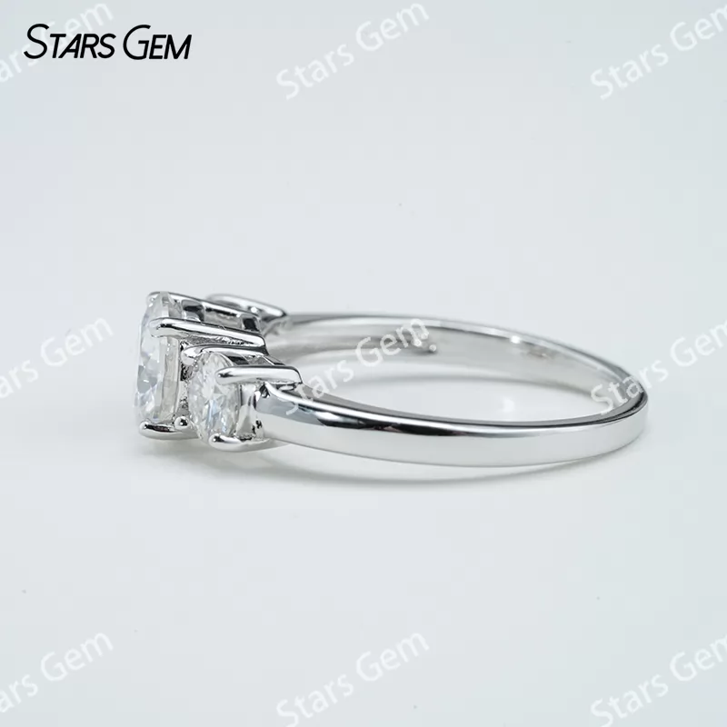 6.5mm Round Brilliant Cut Moissanite S925 Sterling Silver Three Stone Engagement Ring