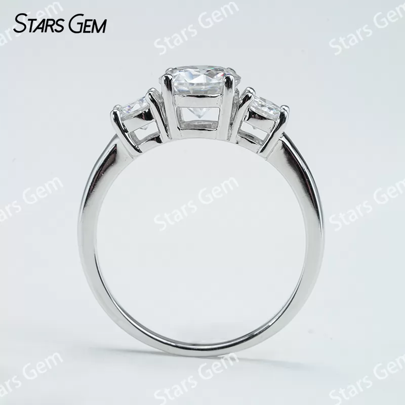 6.5mm Round Brilliant Cut Moissanite S925 Sterling Silver Three Stone Engagement Ring