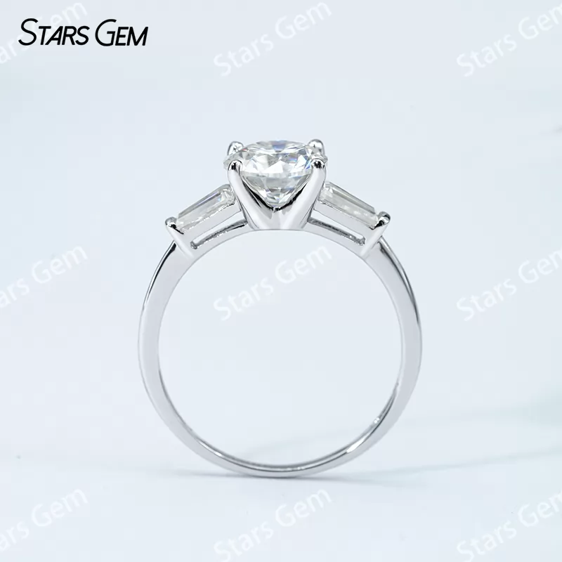 7.5mm Round Brilliant Cut Moissanite S925 Sterling Silver Three Stone Engagement Ring
