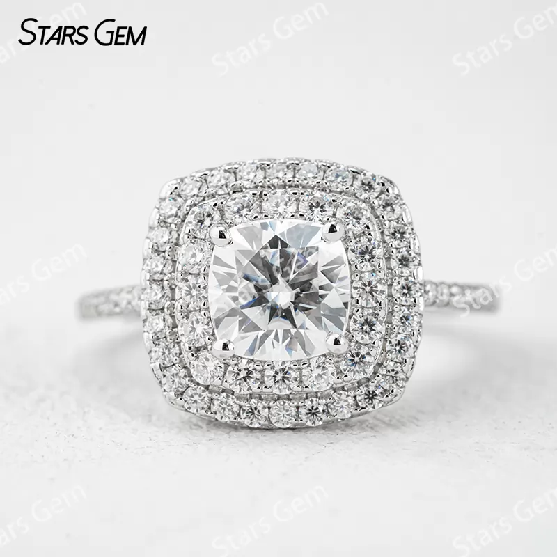 6.5×6.5mm Cushion Cut Moissanite S925 Sterling Silver Halo Engagement Ring