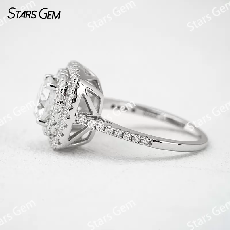 6.5×6.5mm Cushion Cut Moissanite S925 Sterling Silver Halo Engagement Ring
