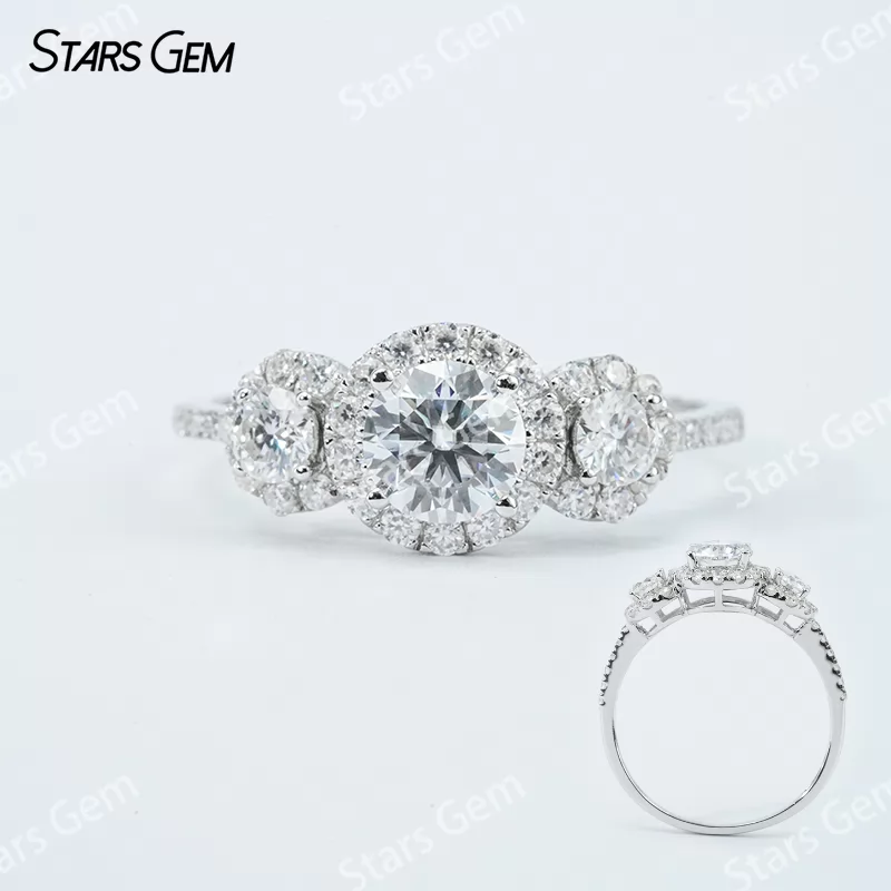 6mm Round Brilliant Cut Moissanite S925 Sterling Silver Halo Engagement Ring
