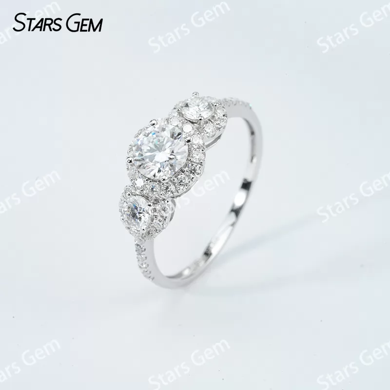 6mm Round Brilliant Cut Moissanite S925 Sterling Silver Halo Engagement Ring