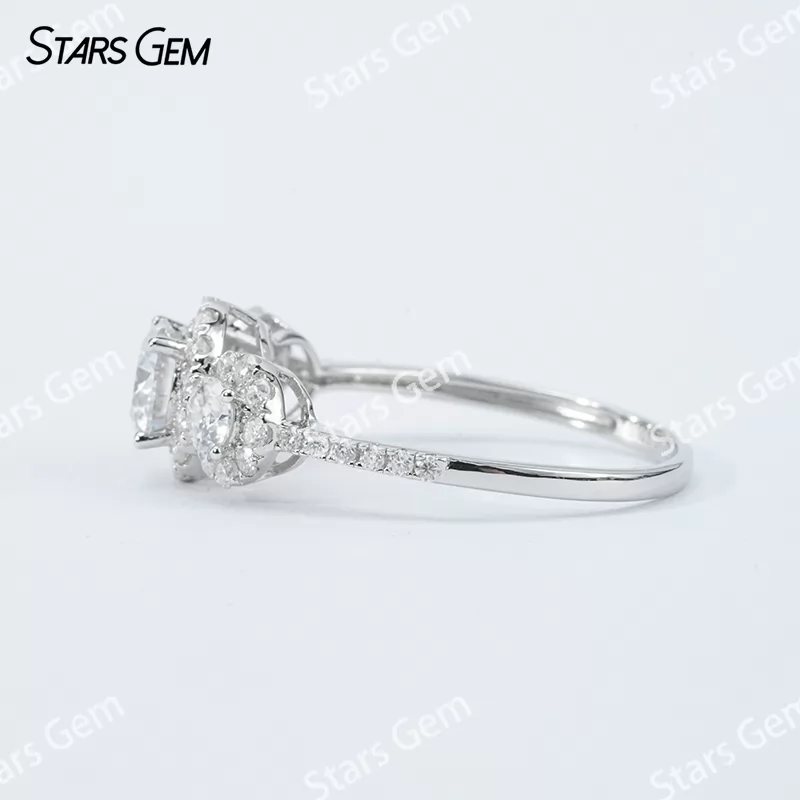 6mm Round Brilliant Cut Moissanite S925 Sterling Silver Halo Engagement Ring