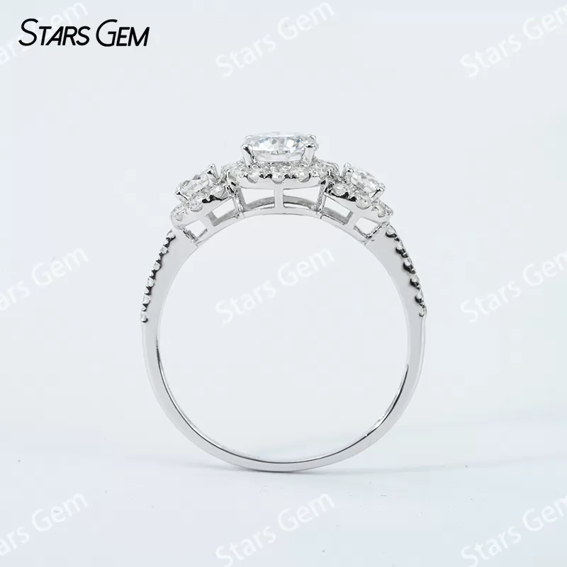6mm Round Brilliant Cut Moissanite S925 Sterling Silver Halo Engagement Ring