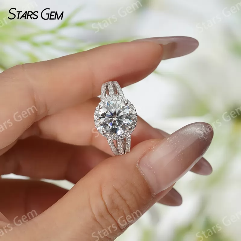 9mm Round Brilliant Cut Moissanite S925 Sterling Silver Halo Engagement Ring