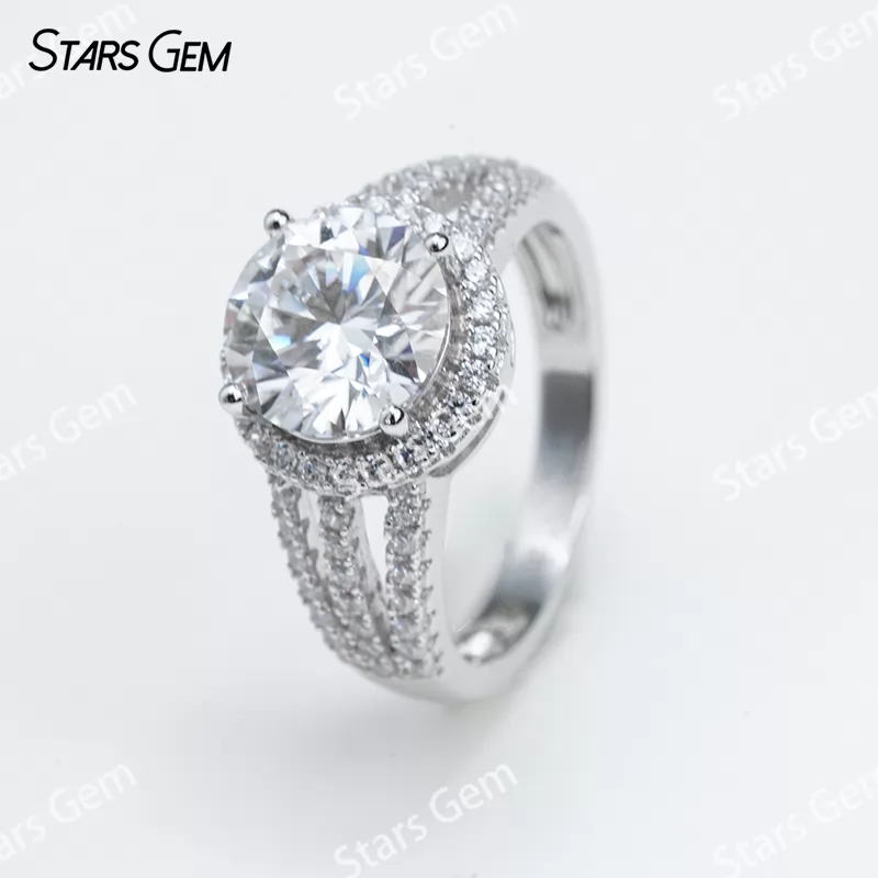 9mm Round Brilliant Cut Moissanite S925 Sterling Silver Halo Engagement Ring