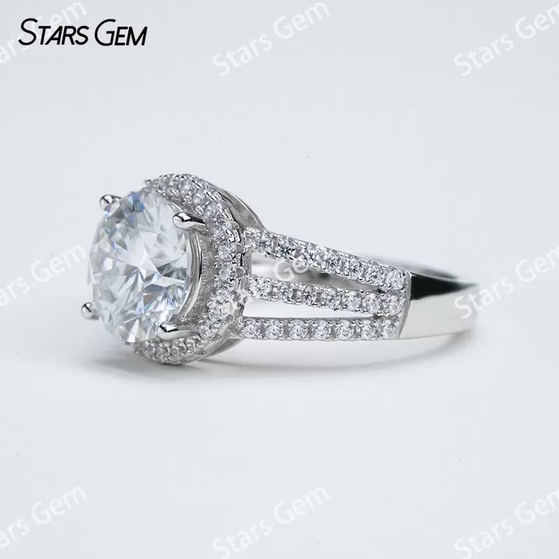 9mm Round Brilliant Cut Moissanite S925 Sterling Silver Halo Engagement Ring