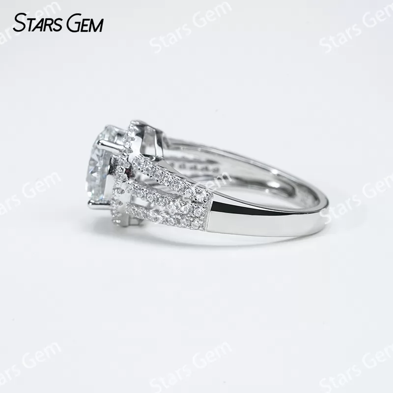 9mm Round Brilliant Cut Moissanite S925 Sterling Silver Halo Engagement Ring