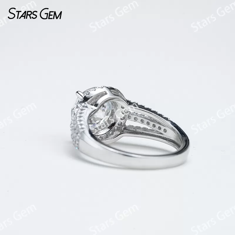 9mm Round Brilliant Cut Moissanite S925 Sterling Silver Halo Engagement Ring