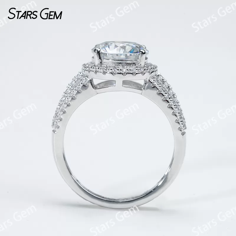 9mm Round Brilliant Cut Moissanite S925 Sterling Silver Halo Engagement Ring