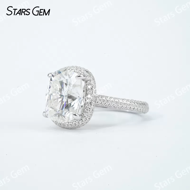 9×11mm Long Cushion Cut Moissanite S925 Sterling Silver Halo Engagement Ring