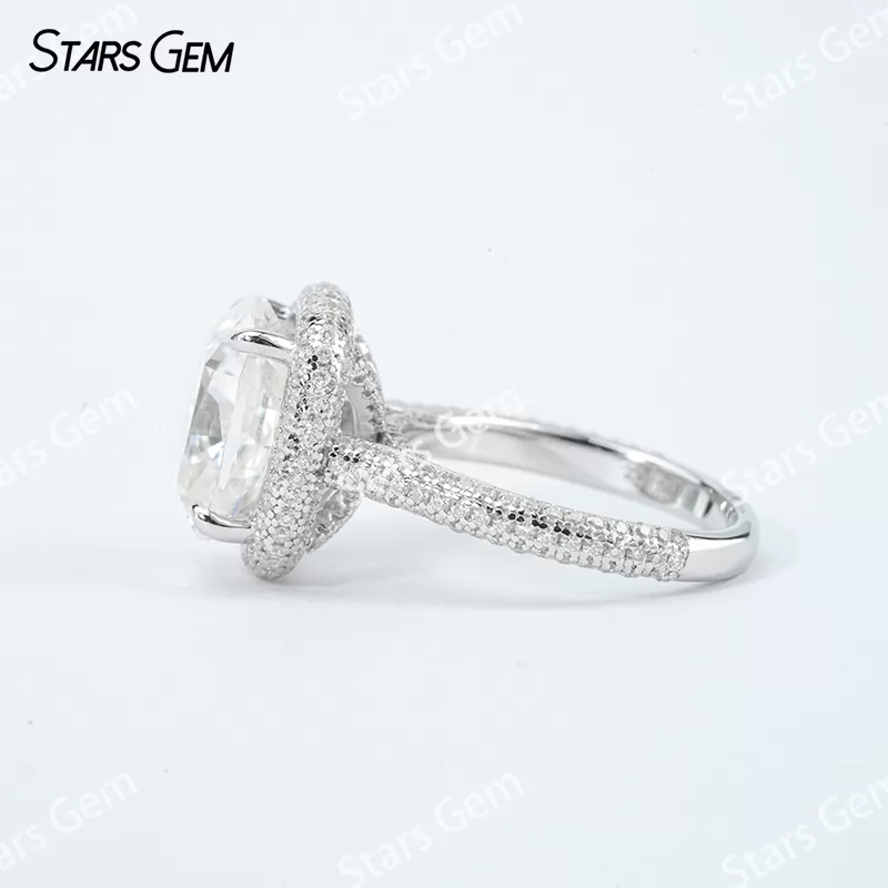 9×11mm Long Cushion Cut Moissanite S925 Sterling Silver Halo Engagement Ring