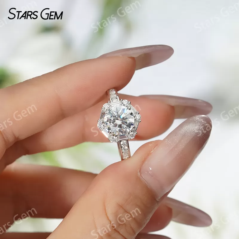 7.5mm Round Brilliant Cut Moissanite S925 Sterling Silver Halo Engagement Ring