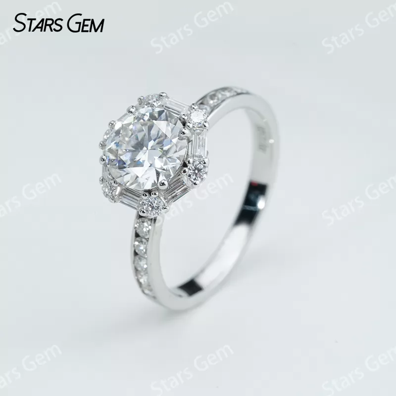 7.5mm Round Brilliant Cut Moissanite S925 Sterling Silver Halo Engagement Ring