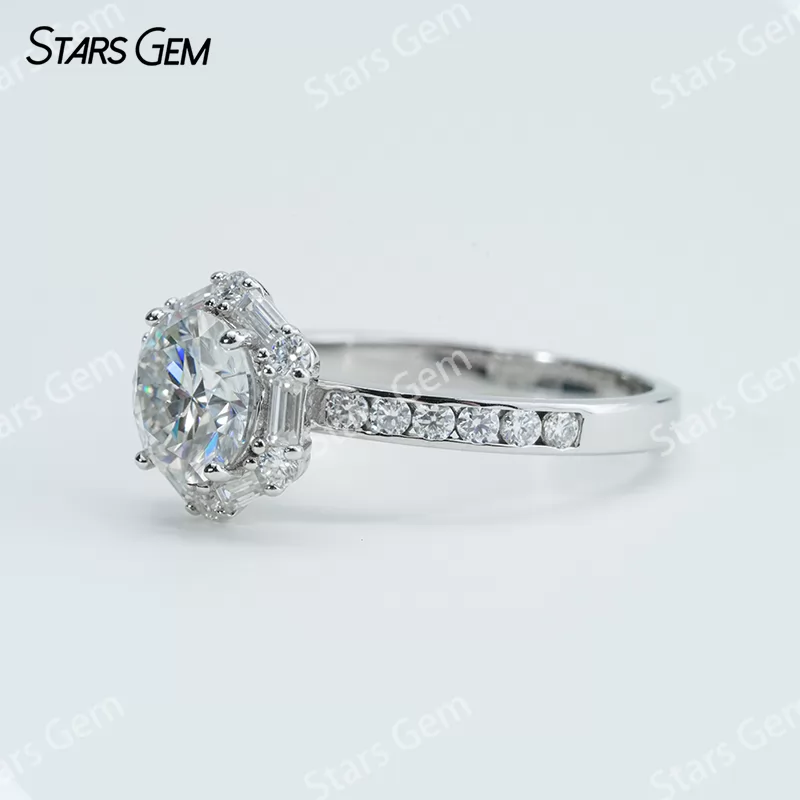 7.5mm Round Brilliant Cut Moissanite S925 Sterling Silver Halo Engagement Ring