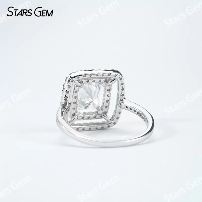6×8mm Radiant Cut Moissanite S925 Sterling Silver Halo Engagement Ring