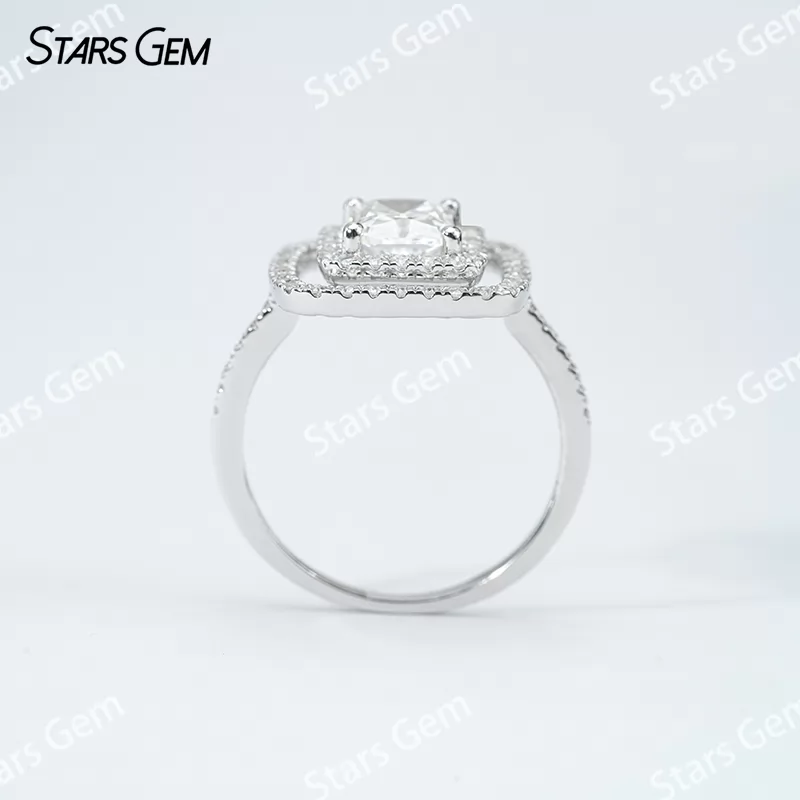 6×8mm Radiant Cut Moissanite S925 Sterling Silver Halo Engagement Ring