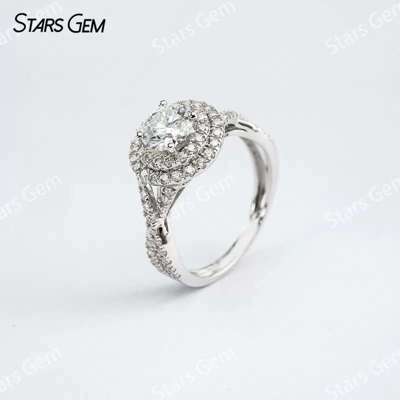 6mm Round Brilliant Cut Moissanite S925 Sterling Silver Halo Engagement Ring