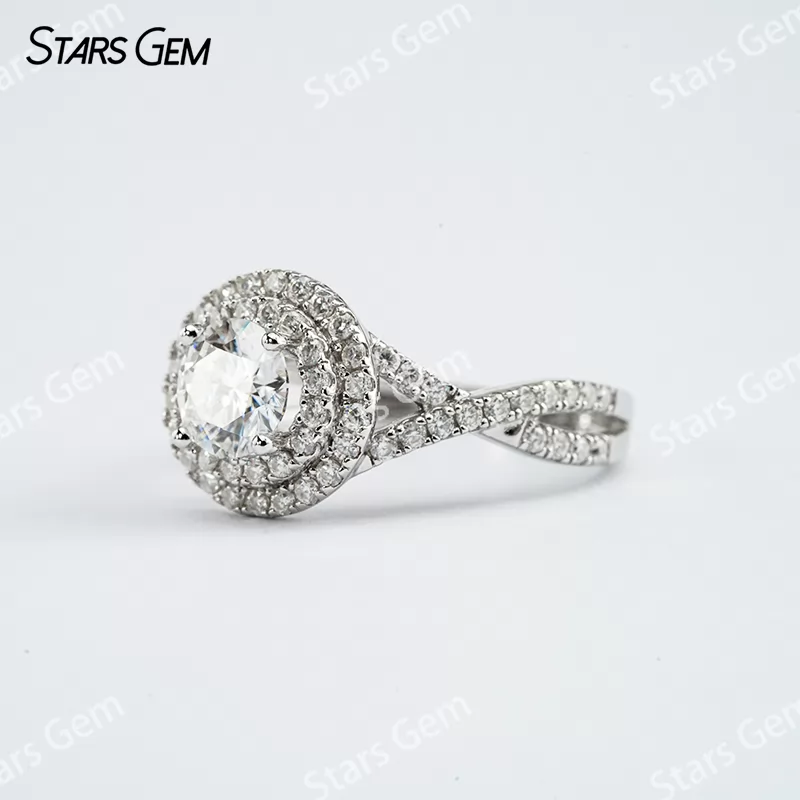 6mm Round Brilliant Cut Moissanite S925 Sterling Silver Halo Engagement Ring