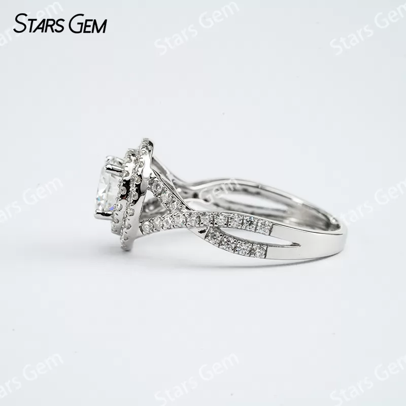 6mm Round Brilliant Cut Moissanite S925 Sterling Silver Halo Engagement Ring