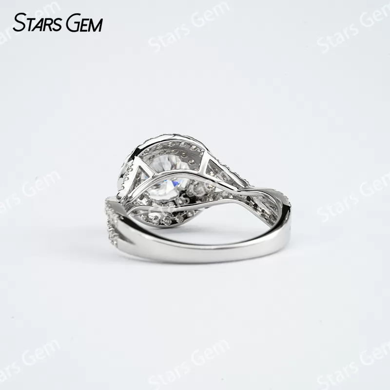 6mm Round Brilliant Cut Moissanite S925 Sterling Silver Halo Engagement Ring