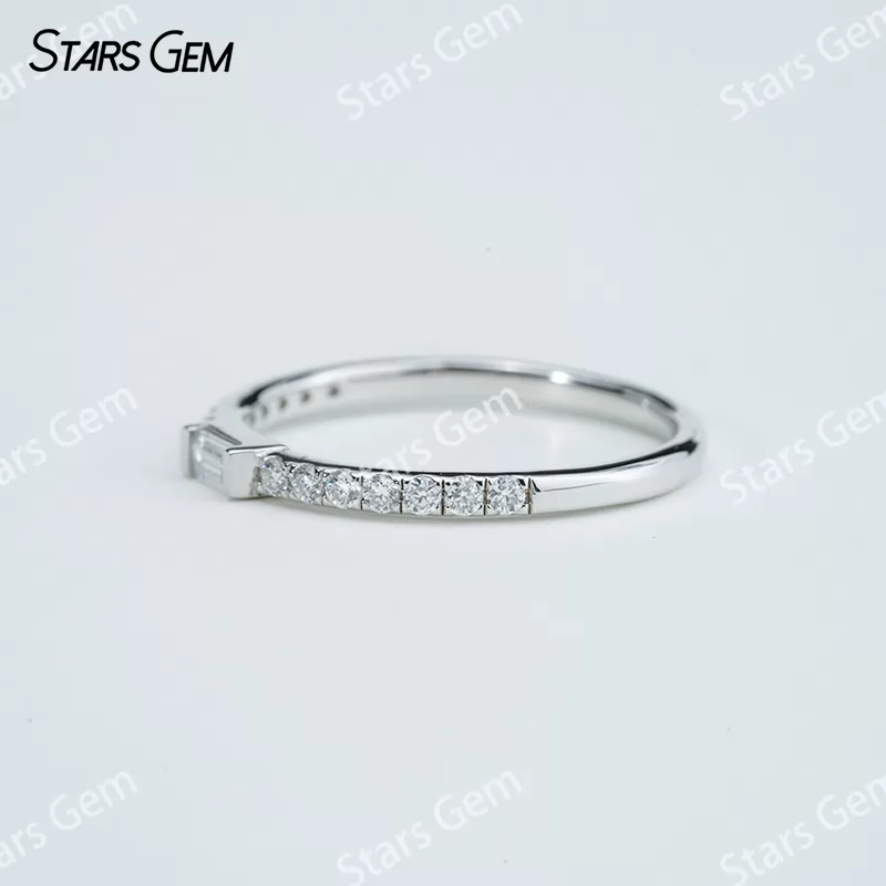 2×4mm Baguette Step Cut Moissanite S925 Sterling Silver Pave Engagement Ring
