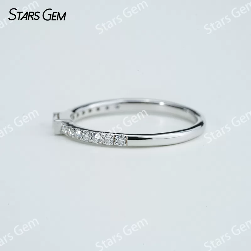 2×4mm Baguette Step Cut Moissanite S925 Sterling Silver Pave Engagement Ring