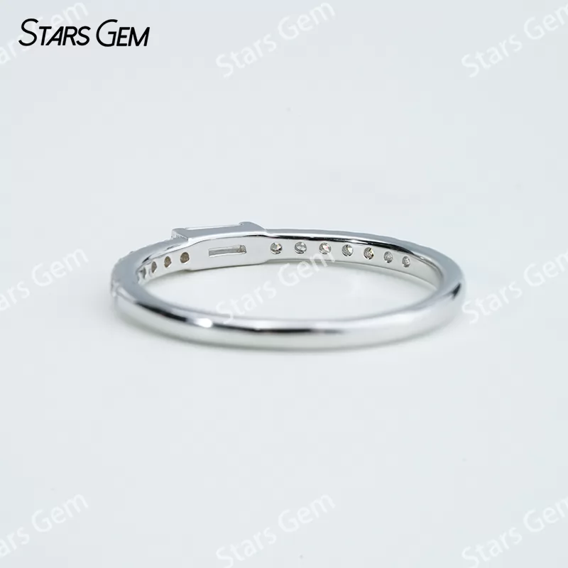 2×4mm Baguette Step Cut Moissanite S925 Sterling Silver Pave Engagement Ring