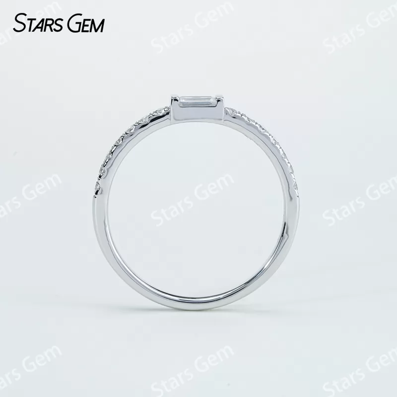 2×4mm Baguette Step Cut Moissanite S925 Sterling Silver Pave Engagement Ring