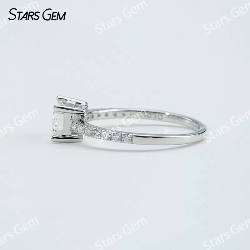 5×7mm Octagon Emerald Cut Moissanite S925 Sterling Silver Pave Engagement Ring