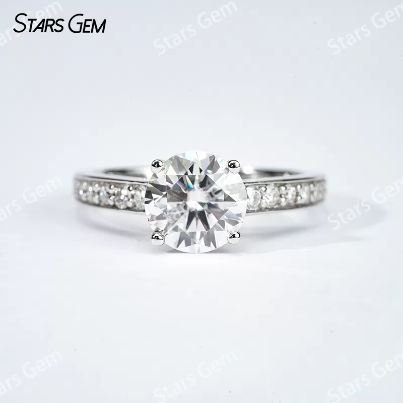 8mm Round Brilliant Cut Moissanite S925 Sterling Silver Channel Set Engagement Ring