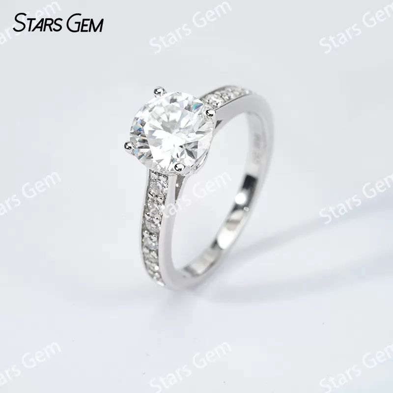 8mm Round Brilliant Cut Moissanite S925 Sterling Silver Channel Set Engagement Ring