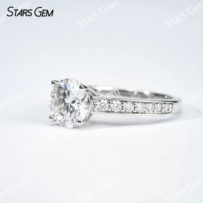 8mm Round Brilliant Cut Moissanite S925 Sterling Silver Channel Set Engagement Ring