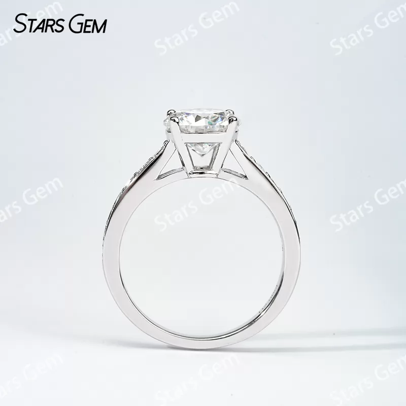8mm Round Brilliant Cut Moissanite S925 Sterling Silver Channel Set Engagement Ring