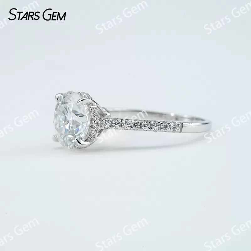 6.5mm & 8mm & 9mm & 10mm Round Brilliant Cut Moissanite S925 Sterling Silver Pave Engagement Ring