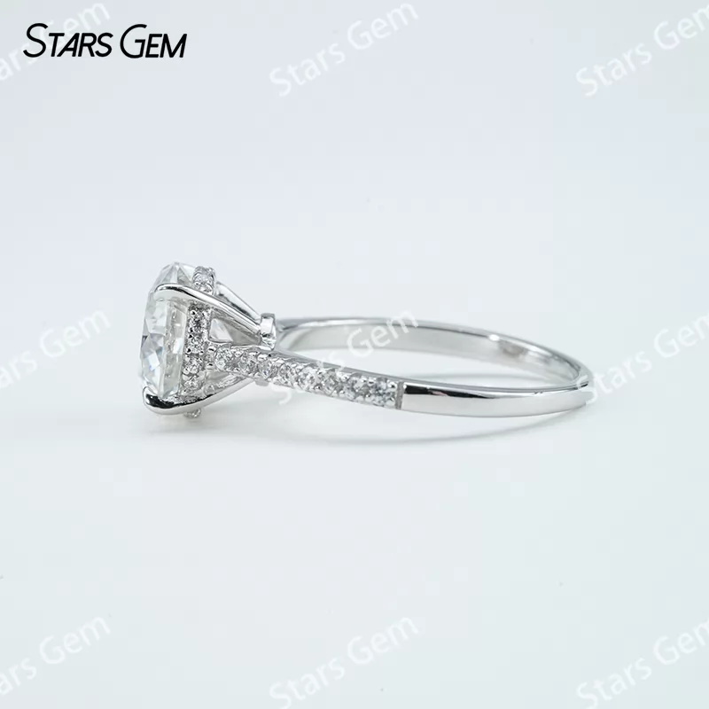 6.5mm & 8mm & 9mm & 10mm Round Brilliant Cut Moissanite S925 Sterling Silver Pave Engagement Ring