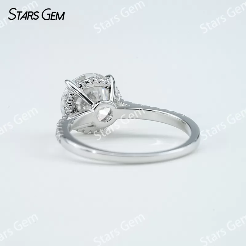 6.5mm & 8mm & 9mm & 10mm Round Brilliant Cut Moissanite S925 Sterling Silver Pave Engagement Ring