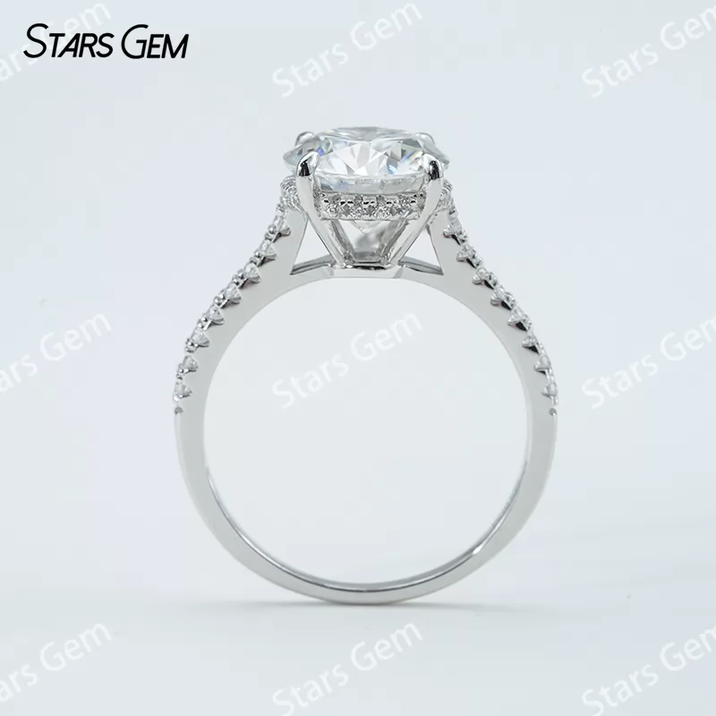 6.5mm & 8mm & 9mm & 10mm Round Brilliant Cut Moissanite S925 Sterling Silver Pave Engagement Ring