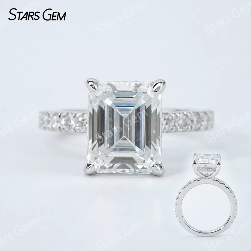 8×10mm Octagon Emerald Cut & Radiant Cut Moissanite S925 Sterling Silver Pave Engagement Ring