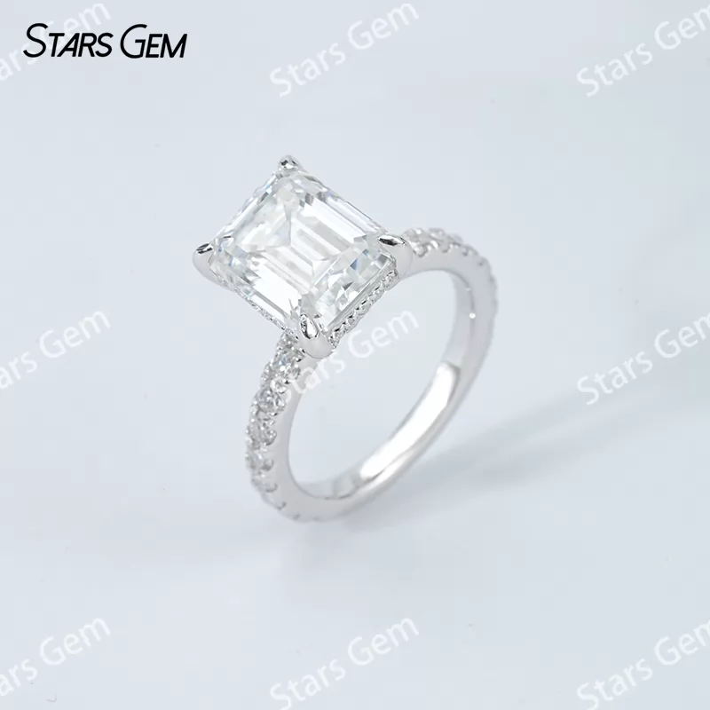 8×10mm Octagon Emerald Cut & Radiant Cut Moissanite S925 Sterling Silver Pave Engagement Ring